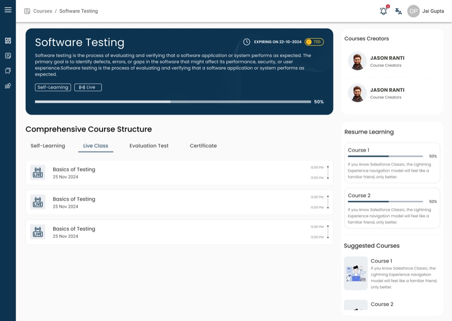 Live and self-paced learning combined on a single LMS dashboard